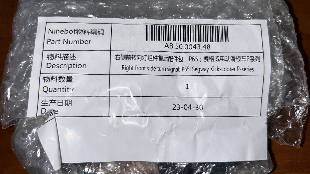 Right front side turn signal for Ninebot Segway Kickscooter Model P