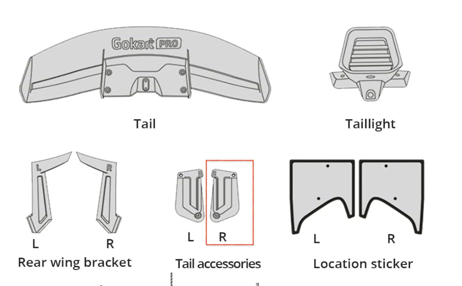 Tail wing fixed seat accessory kit for Gokart Pro (Right)